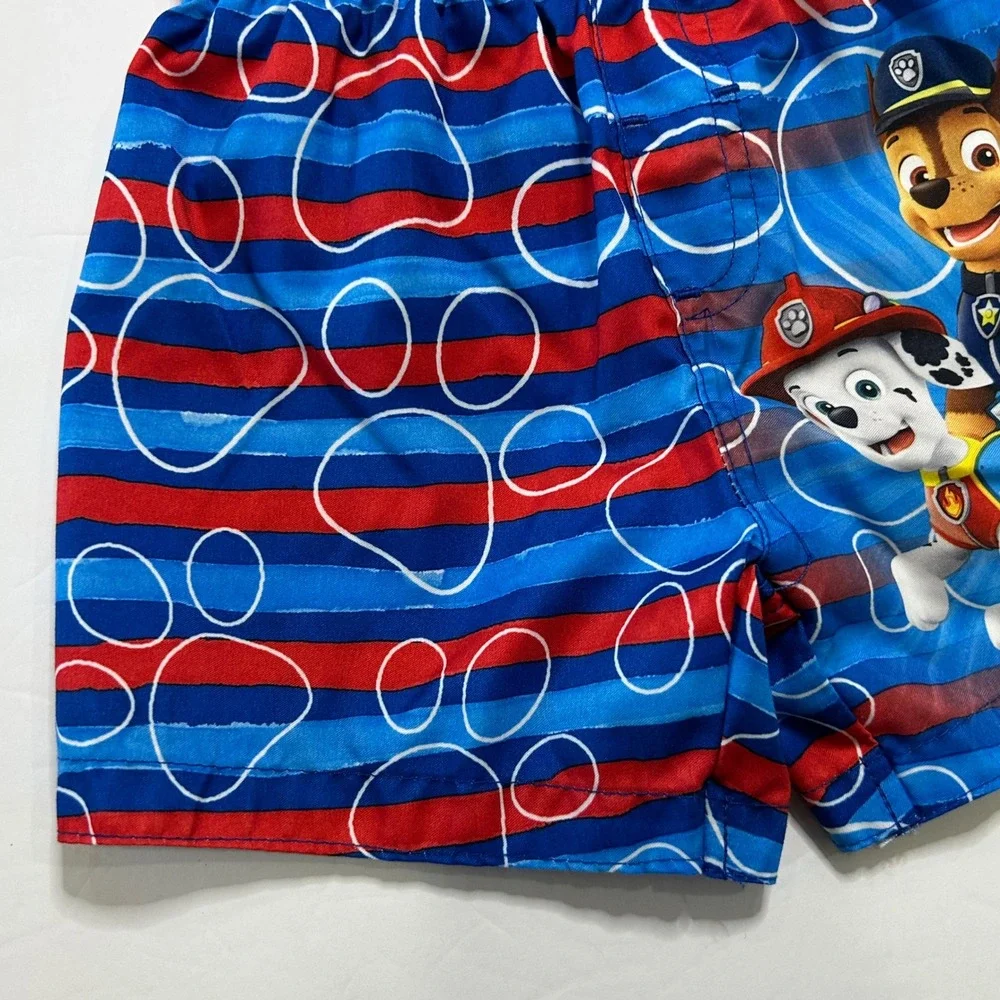 Kids Paw Patrol Swim Trunks Blue Red Paw Print Elastic‎ Size 2T